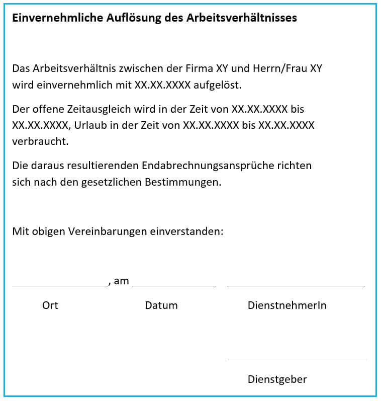 Einvernehmliche Kündigung: Vorschriften, Ansprüche, Vorlage